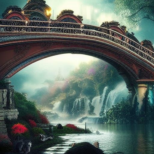 Dramatic Rainbow Bridge Digital Matte Painting