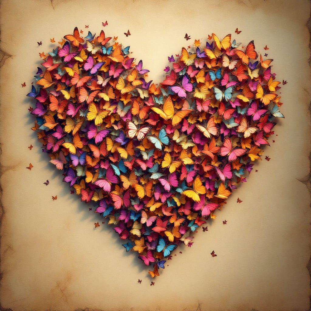 Heart of Butterflies on Textured Paper