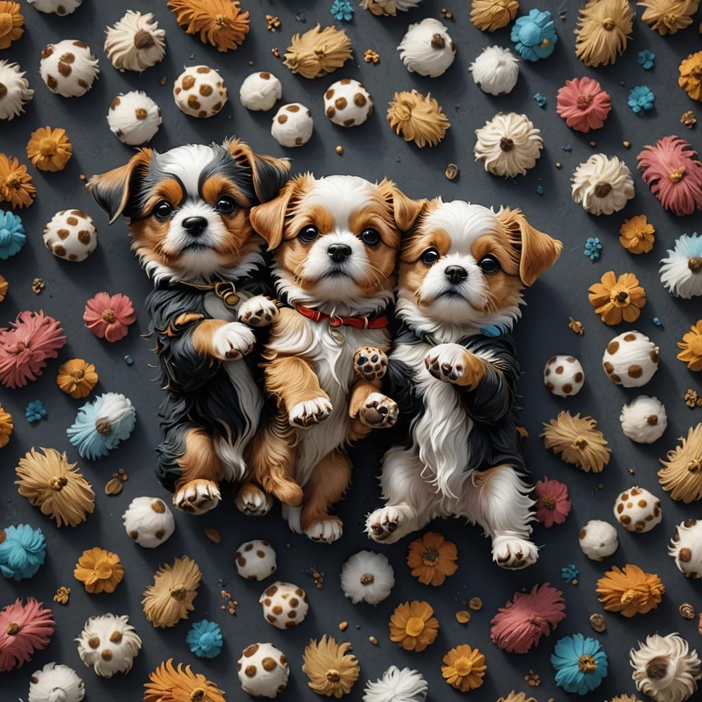 Charming Dogs Holding Paws: Detailed Fantasy Art