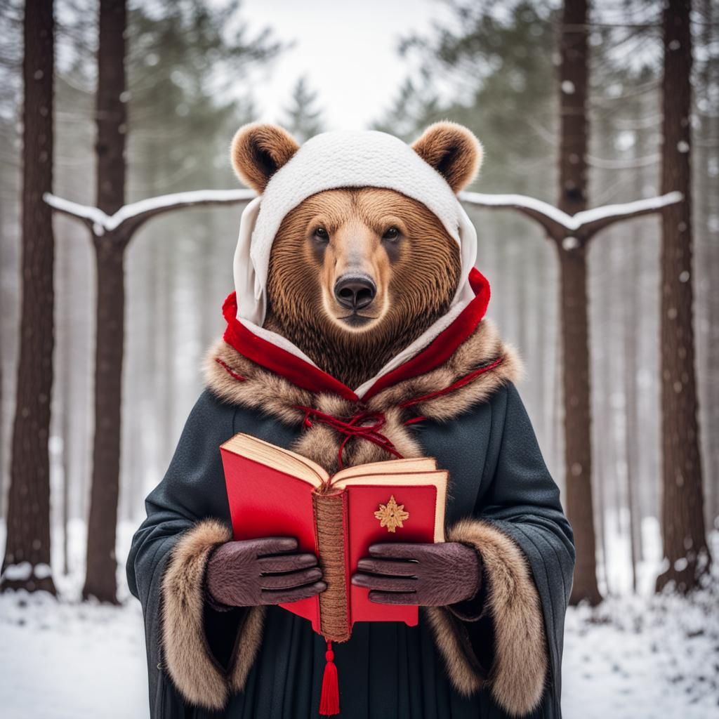 Medieval Bear Woman in Snowy Forest