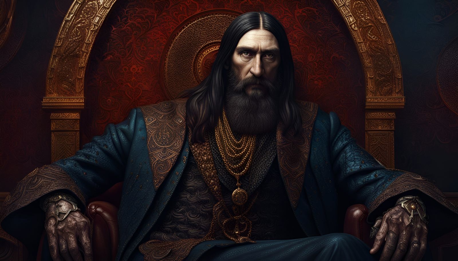 Grigori Rasputin Portrait in Detailed Matte Painting Style