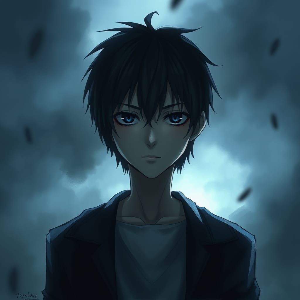 Mysterious Anime Protagonist in a Haunting Atmosphere