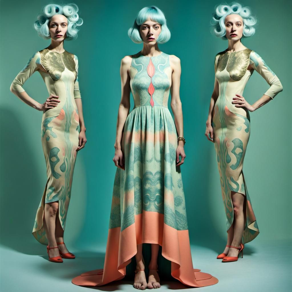 Stunning Woman in Surreal Max Ernst Style Dress