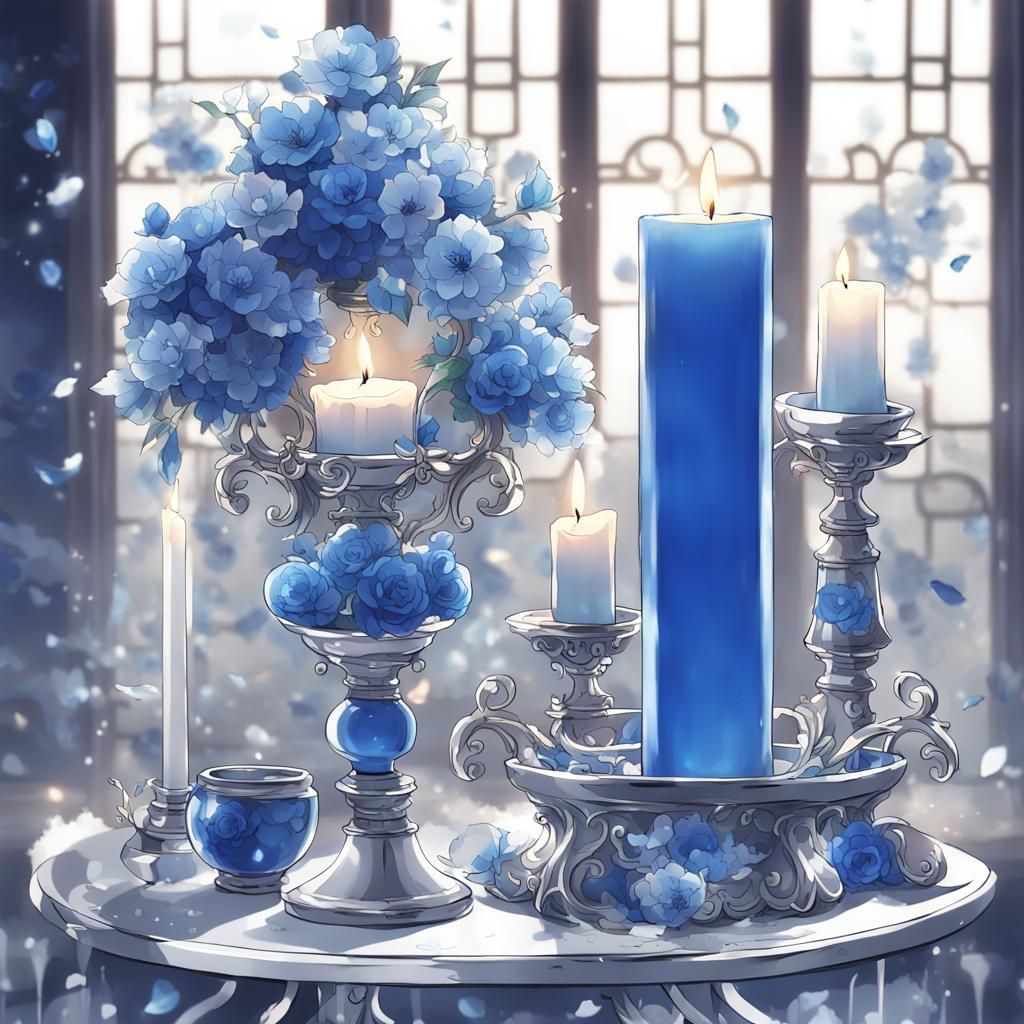 Blue and Silver Candlestick in Anime Style