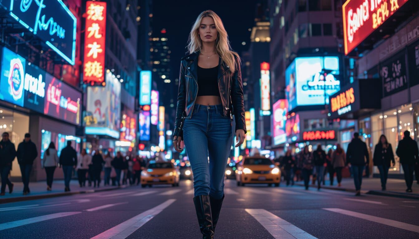 Blonde Woman in City Street, McCurry Style