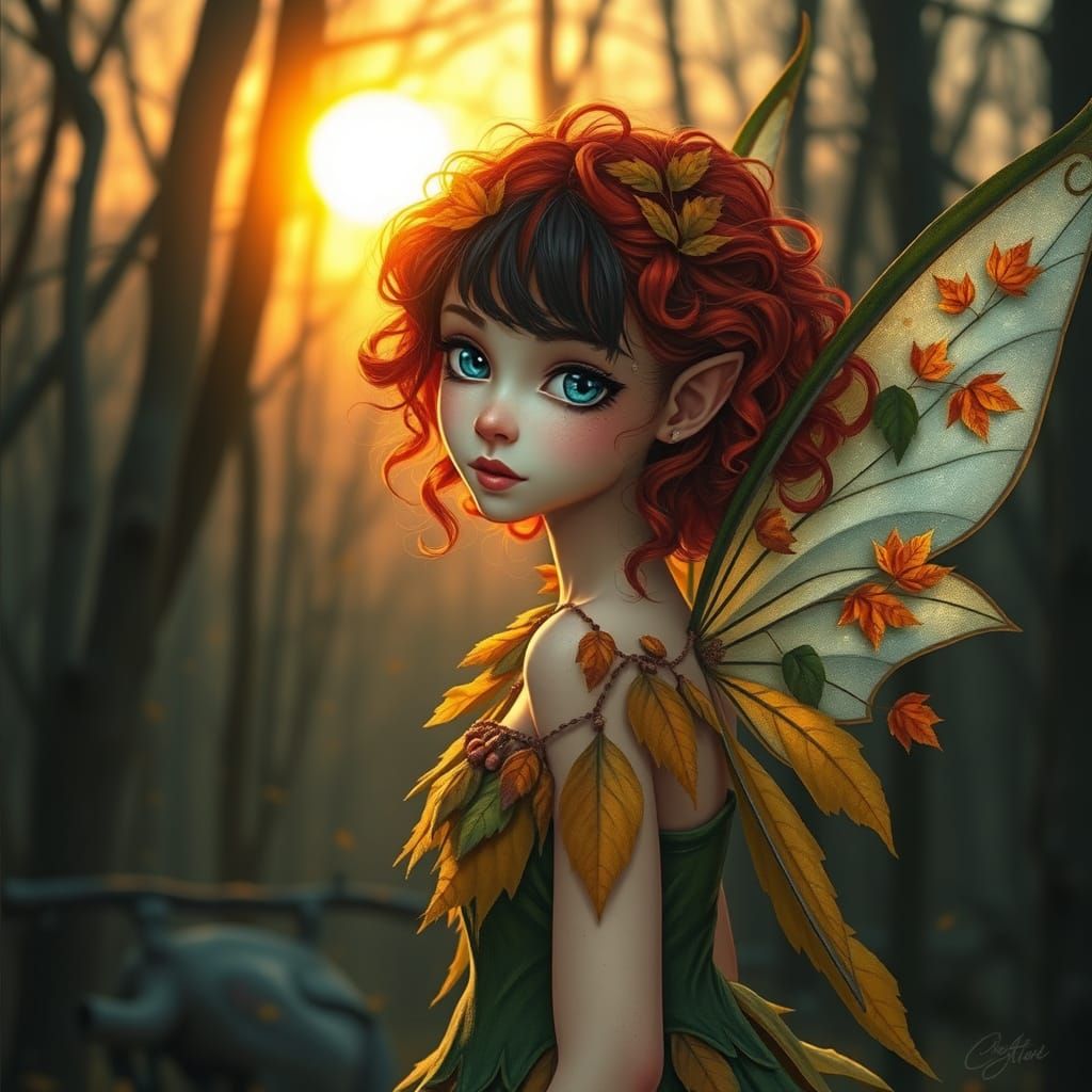 Autumn Fairy in Forest, Realism and Mystical Elegance