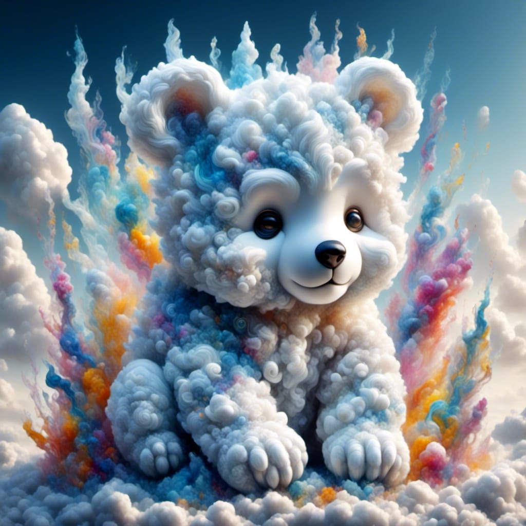 Heavenly Bear Cub Cloud with Colored Smoke