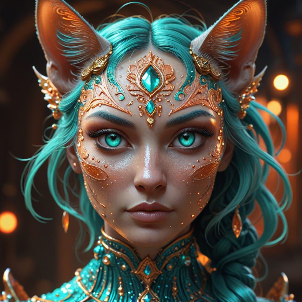 Surreal Hybrid Demoness Cat in Digital Painting Style