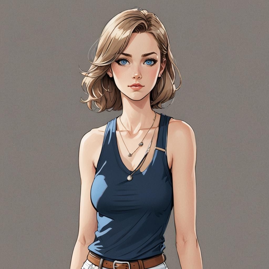 Young Woman with Confidence in High-Contrast Comic Art Style