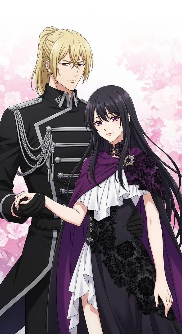 Anime Style: Blonde Man and Black-Haired Woman