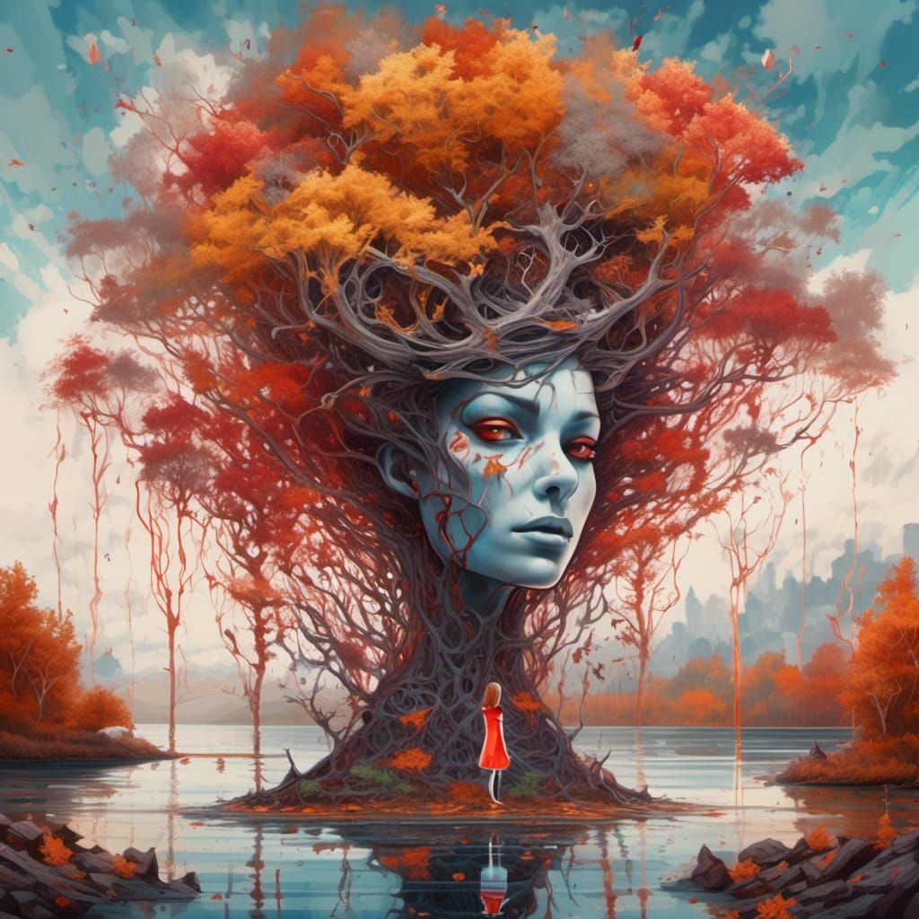 Demonic Reflection on Autumn Lake: Graffiti Art