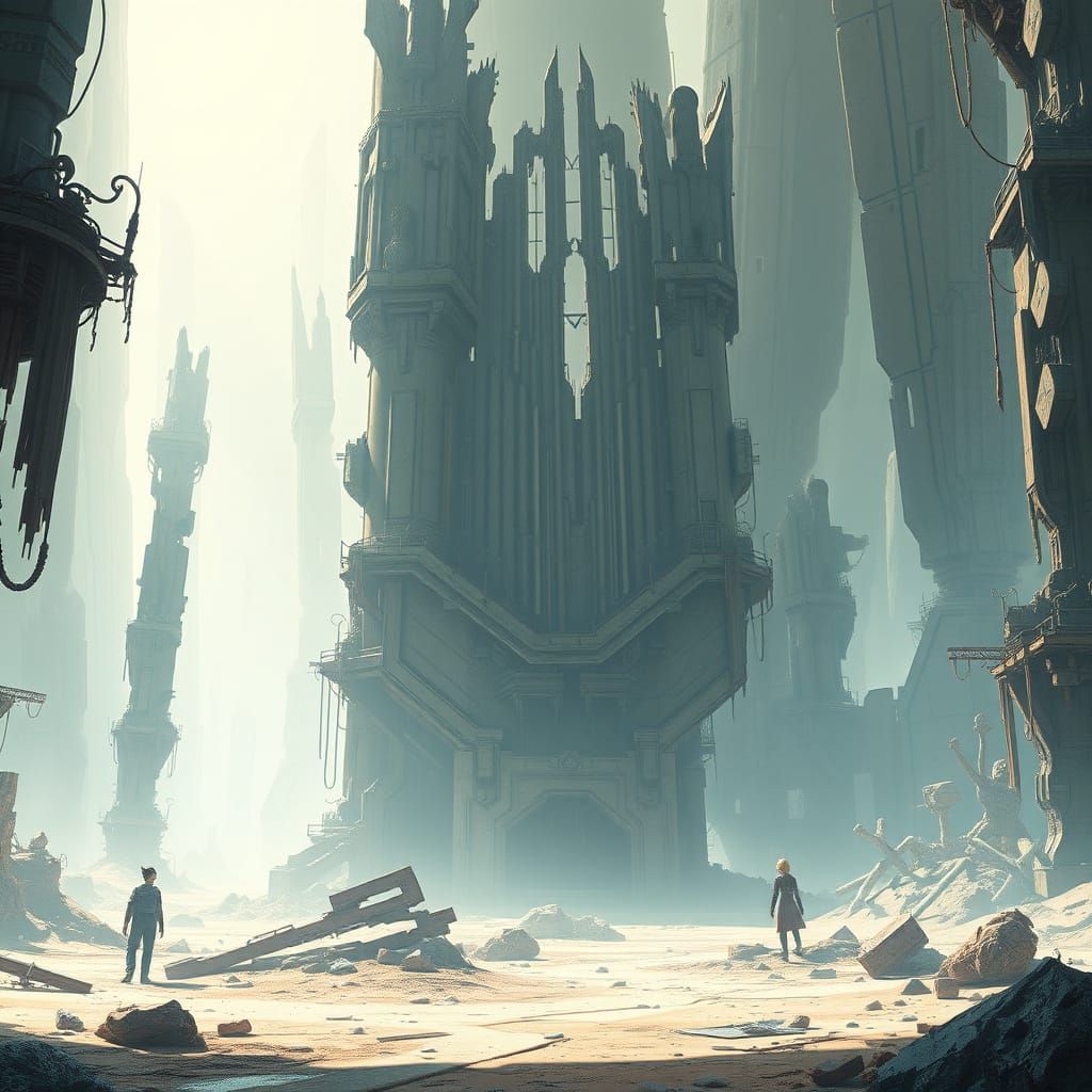 Ethereal Abandoned Landscapes in Neon-Lit Cyberpunk Style