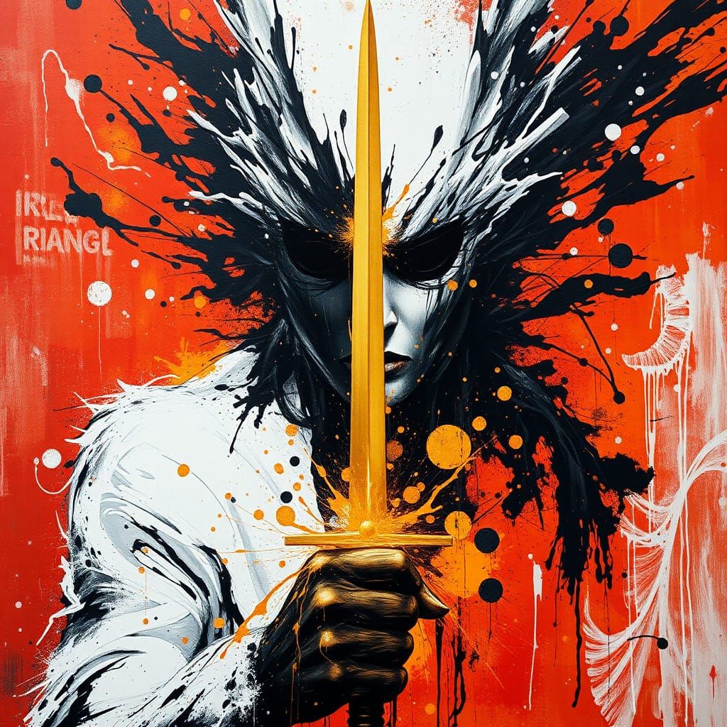 Heroic Figure Emerging From Fire as Gouache Painting