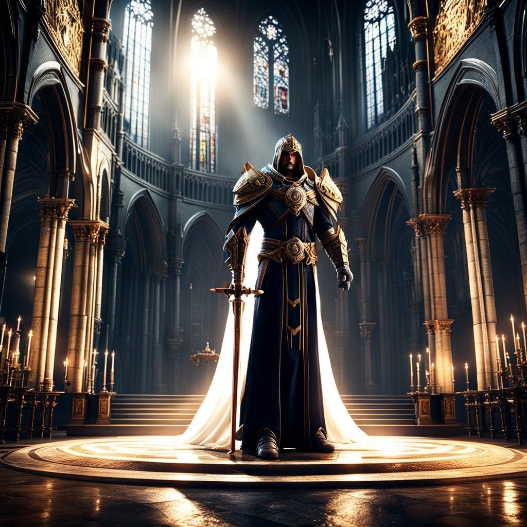 Radiant Heruvim in Cathedral: Epic 3D Graphics