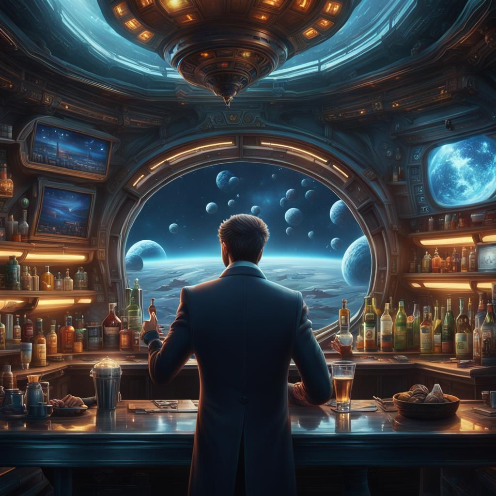Bartender on Spaceship: Epic Digital Matte Painting