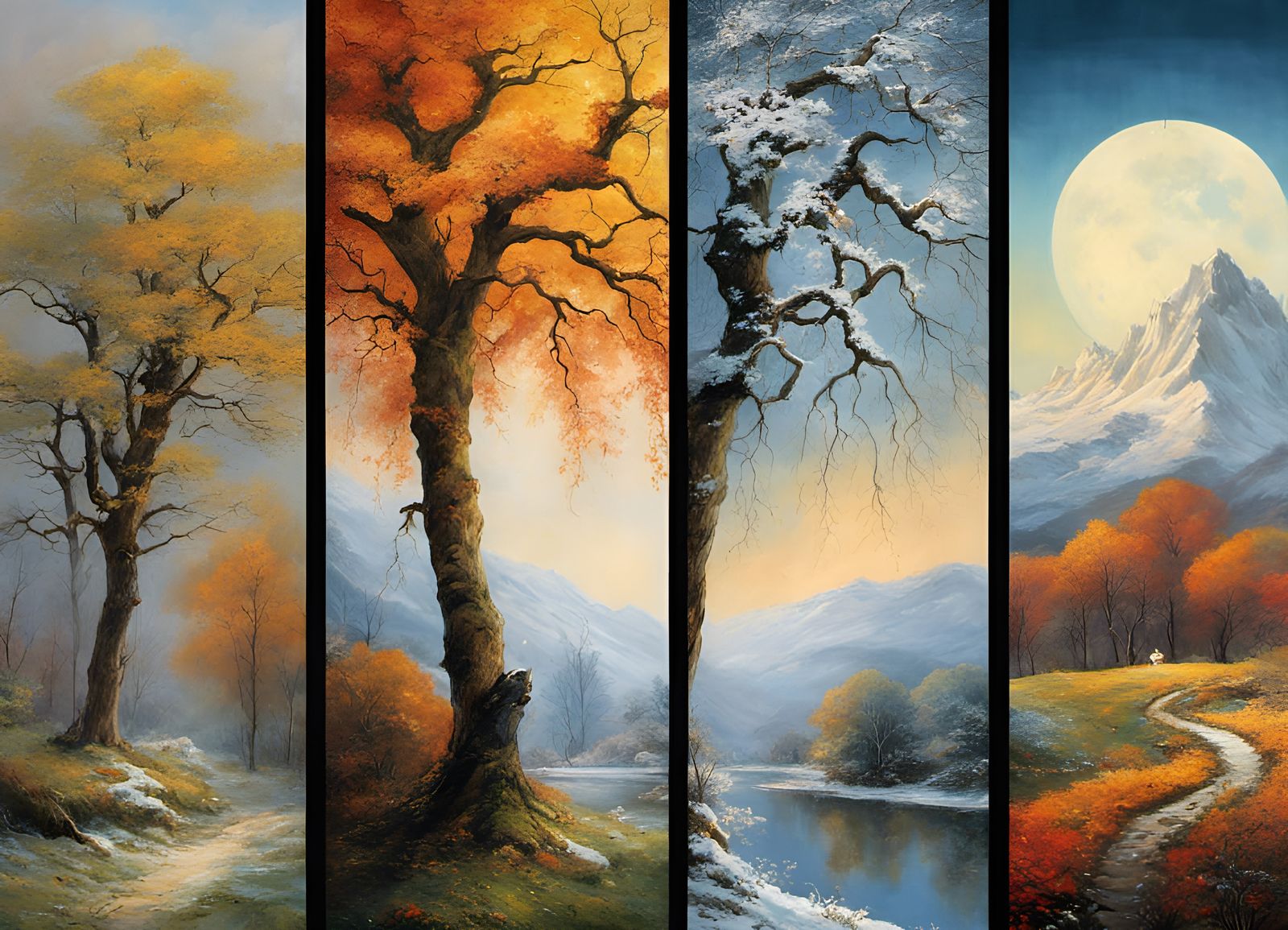 Tree Through Four Seasons: Art Deco to Fantasy Art