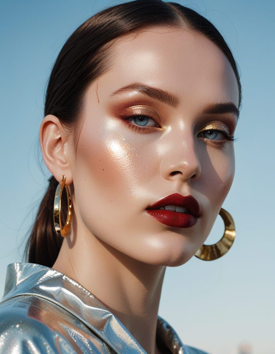 Sleek Avant-Garde Woman in Metallic Monk Attire