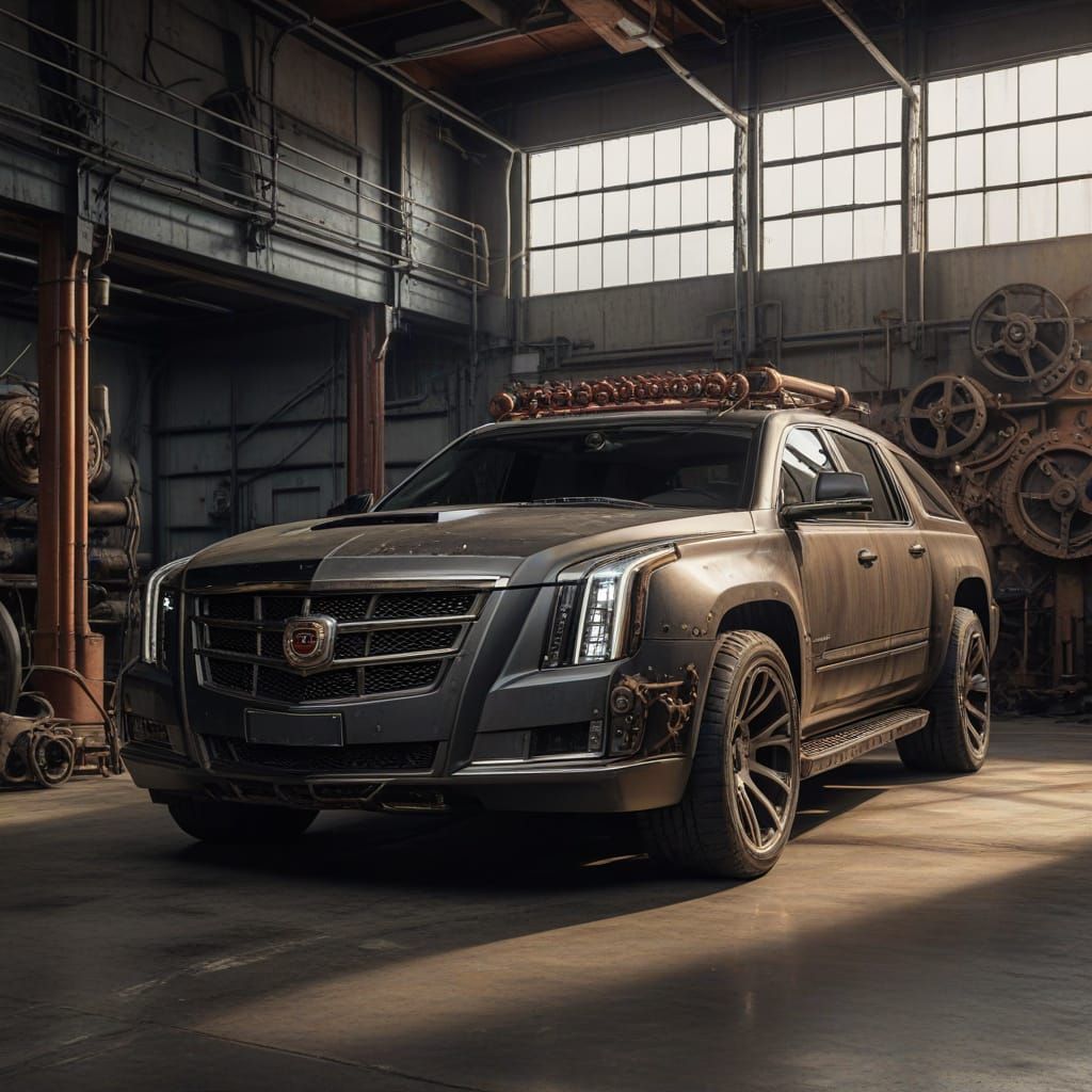 Muscular Black Man in Luxury Garage with Steampunk Engine
