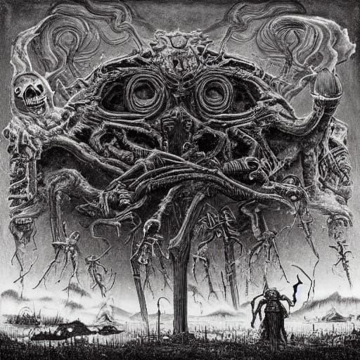 Apocalyptic Nuclear Battlefield in Hieronymus Bosch Style