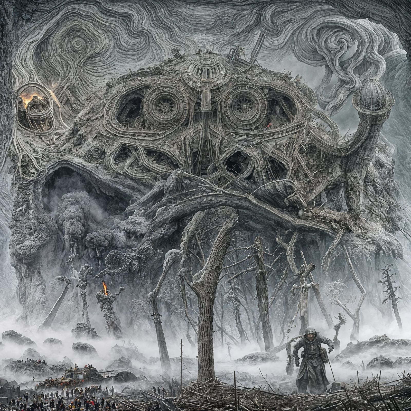 Nightmare Nuclear Battlefield with Explosions and Wreckage