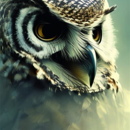 Hyperrealistic Owl Portrait in Forest, Detailed Art