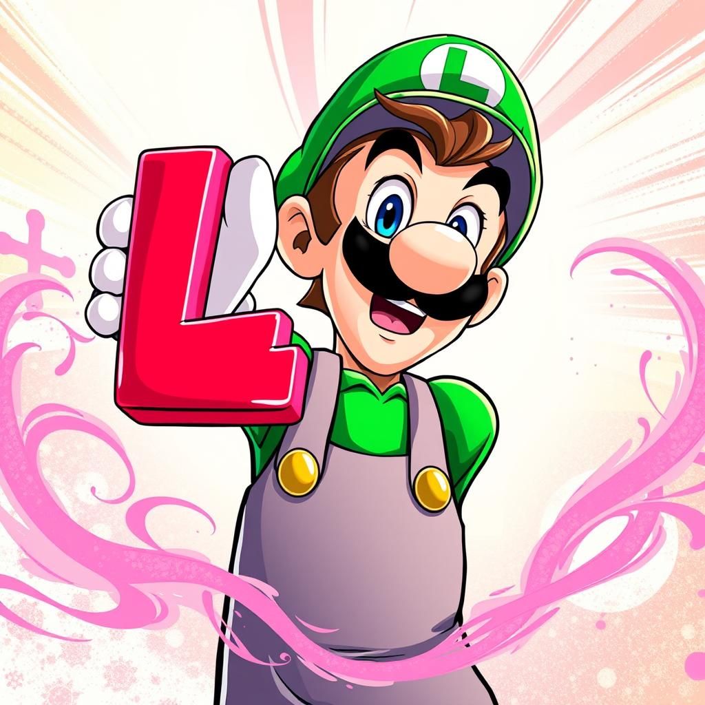 Luigi Holding 'L' Sign in Manga Anime Style