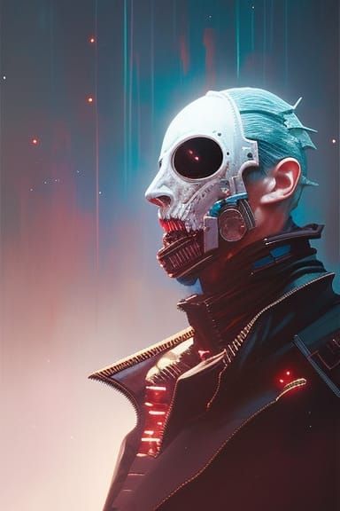 Sinister Cyborg Vampire Portrait in Dark Horror Style