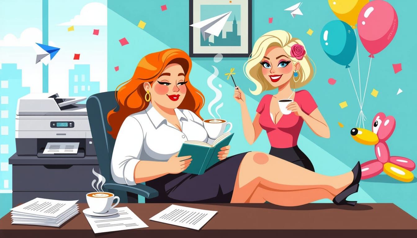 Playful Secretary Office Scene in Loish Style