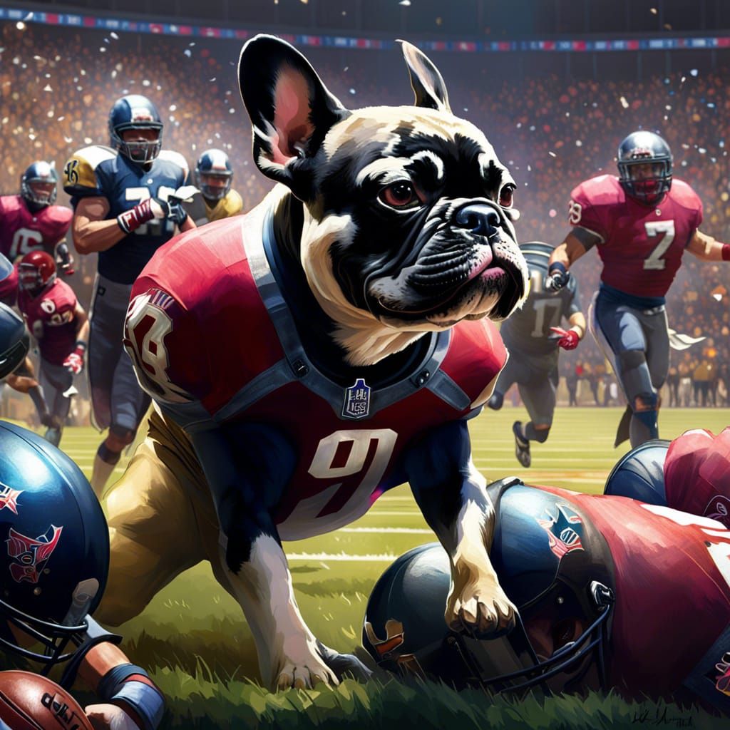 French Bulldog Quarterback in Action Painting Style