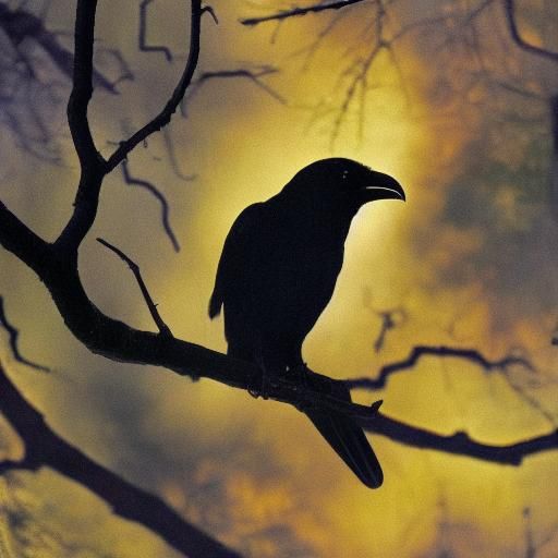 Soot Raven in Forest Fire with Witch Symbols