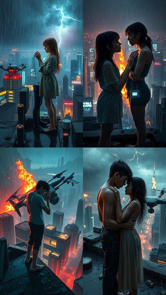 Cyberpunk Couple Finds Solace in Ruins