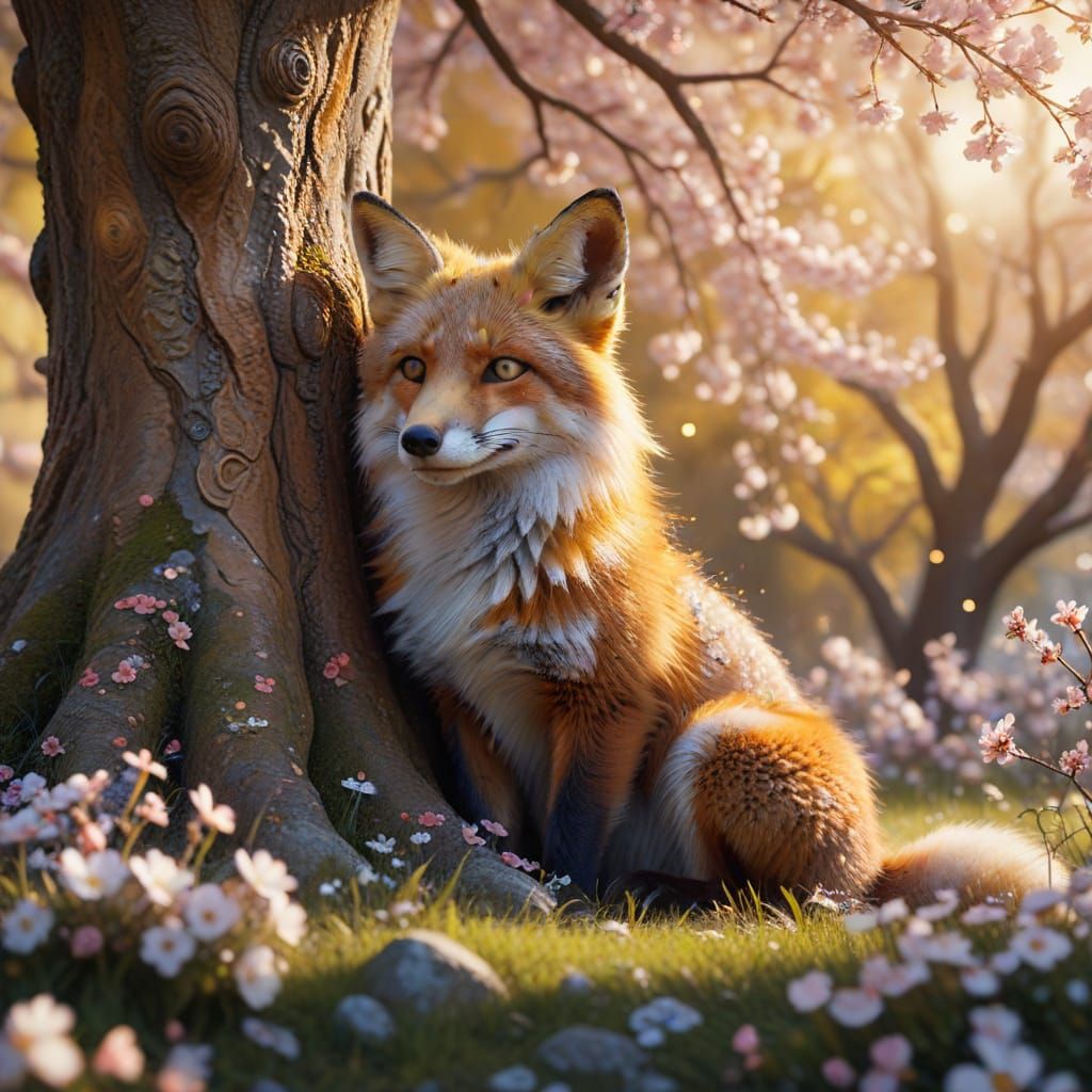 Whimsical Fantasy Fox in a Magical Garden