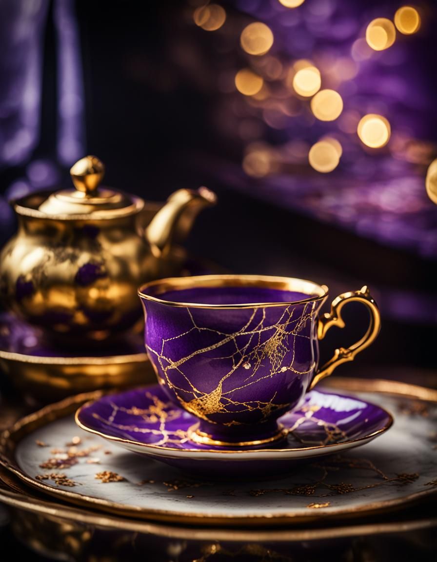 Kintsugi Cup and Saucer Still Life: Hyperrealistic Photograp...