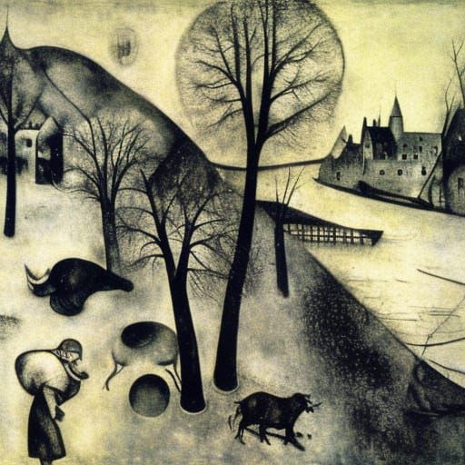 Winter River Bokeh in Surreal Expressionist Style