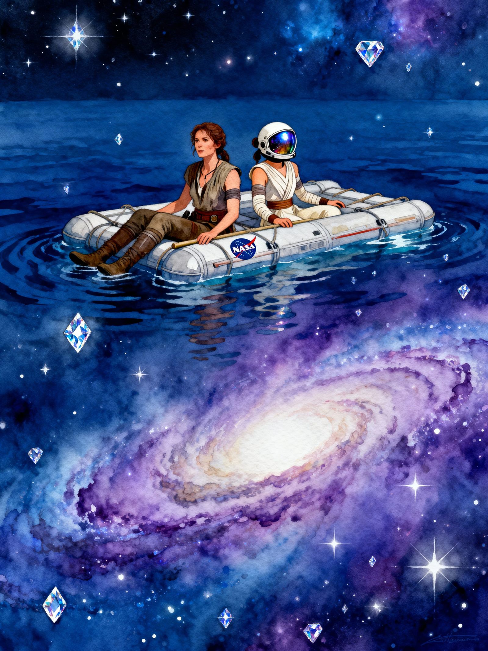 Carol Peletier & Rey Skywalker Adrift in Cosmic Ocean