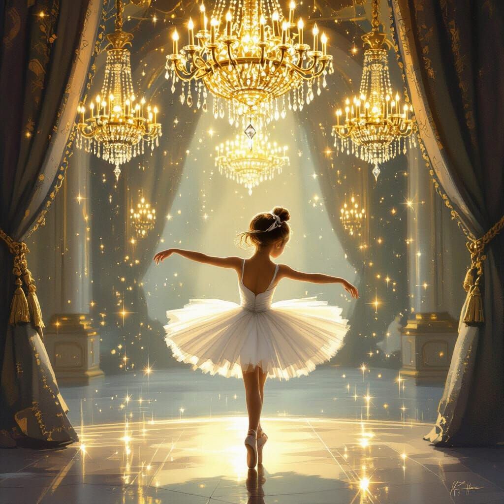 Ballerina Twirling in Dreamy Ballroom