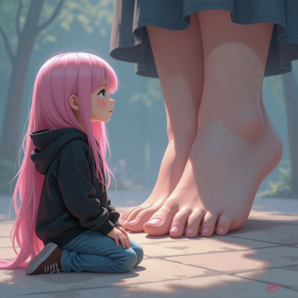 Tiny Boy Worships Giant Foot