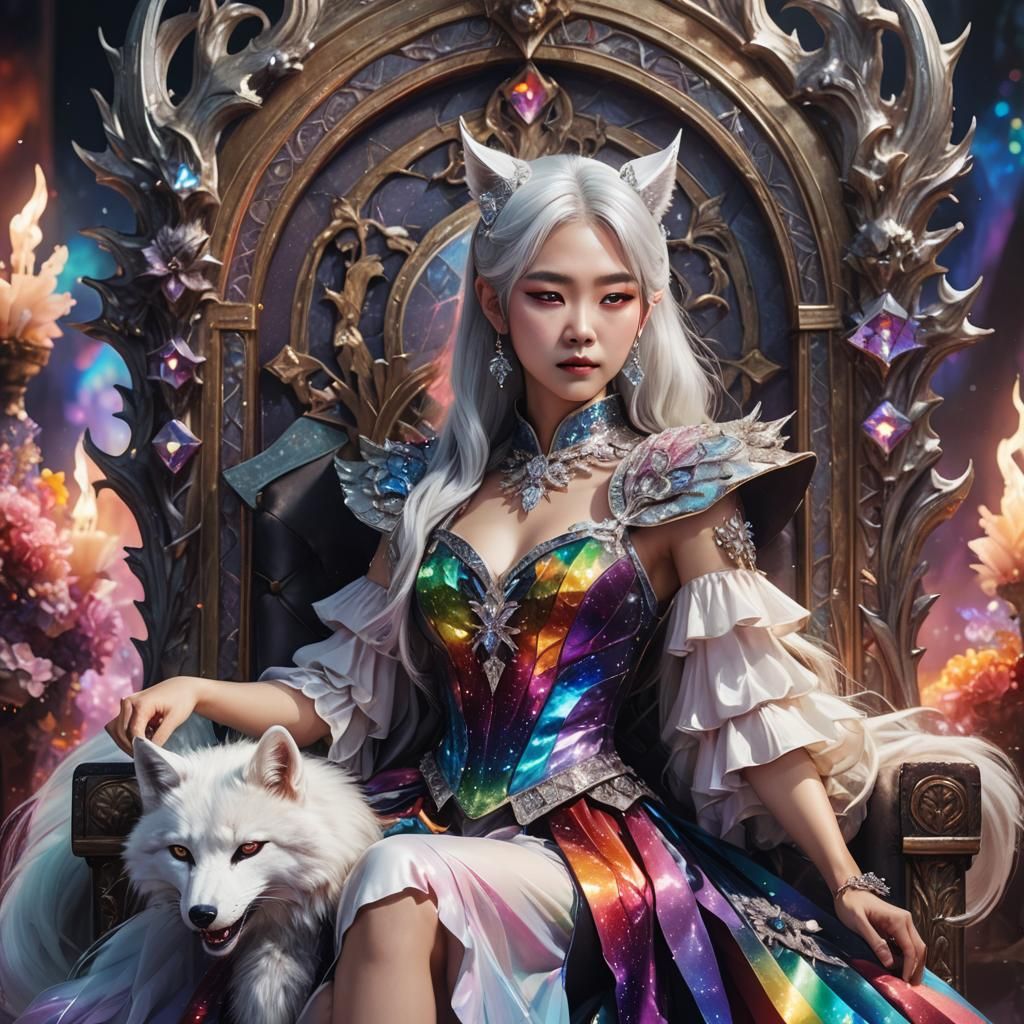 Korean Vampire Queen with Rainbow Crystals: Fantasy Art