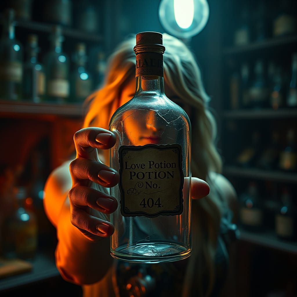 Mystical Apothecary Potion in a Cracked Glass Bottle