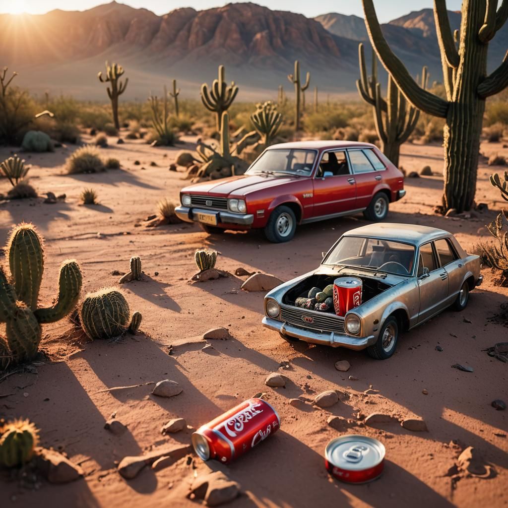 Coke Can Car in Desert Landscape