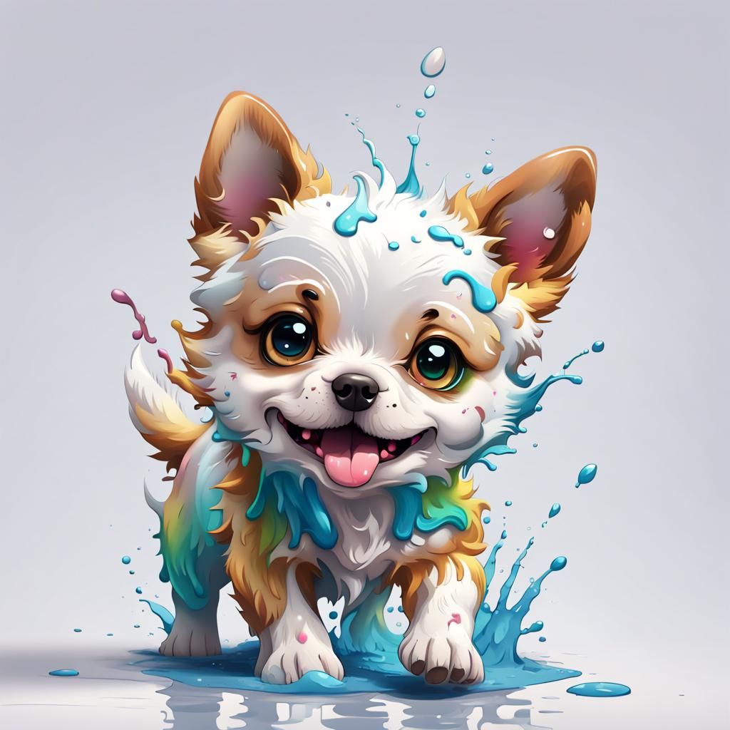 Cute Kawaii Chibi Dog in Splash Art Style
