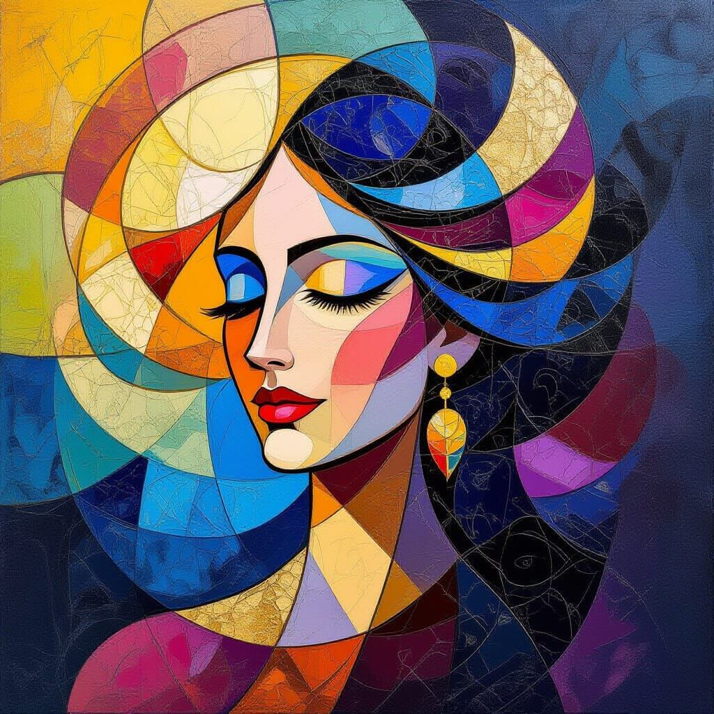 Abstract Geometric Nature Goddess Impasto Oil Painting