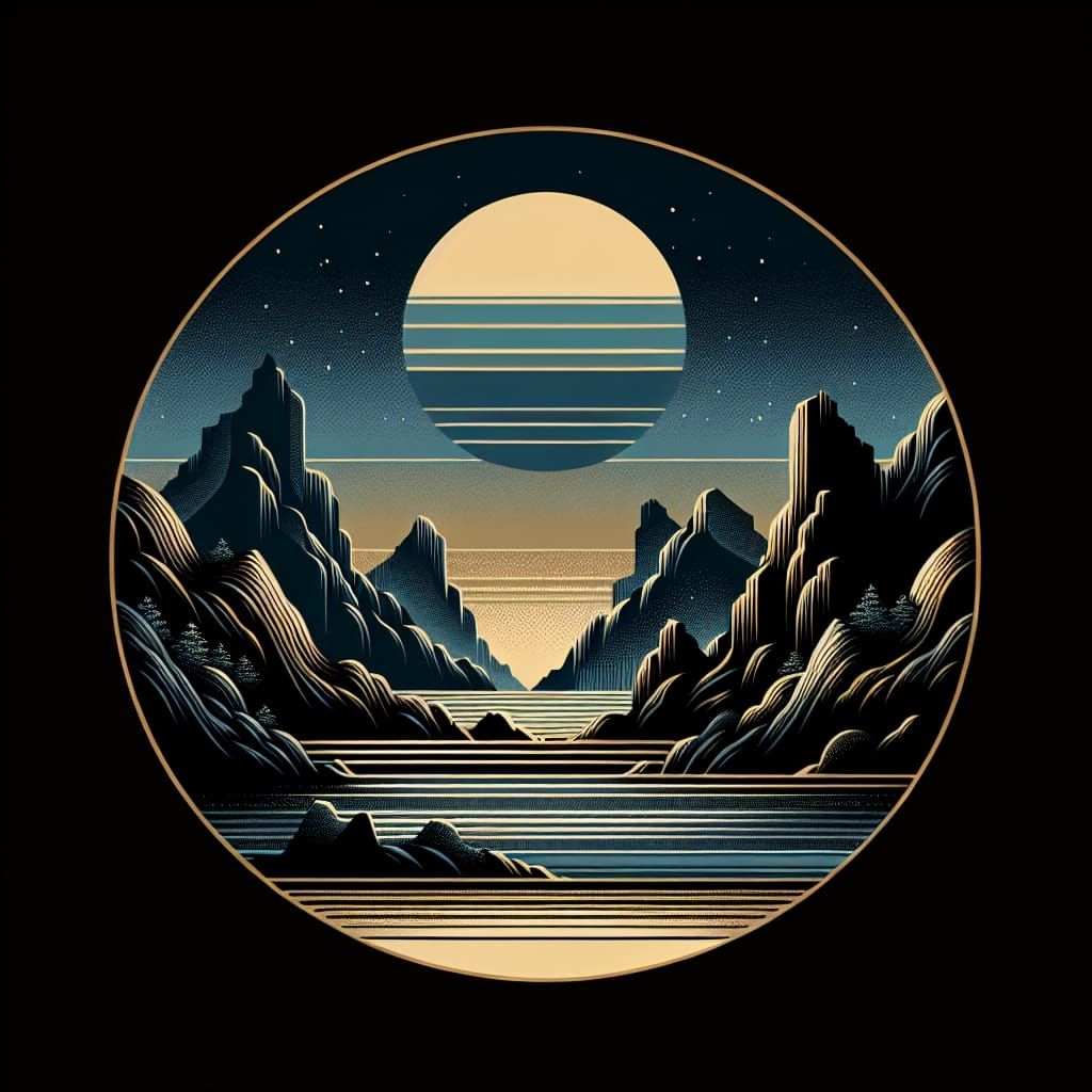 Minimalist Landscape Logo in Gold and Blue