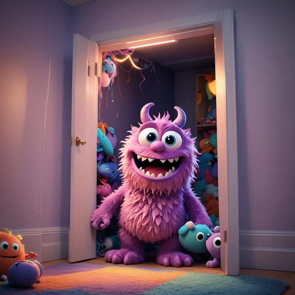 Friendly Monster Emerging, Pixar-Inspired 3D Art