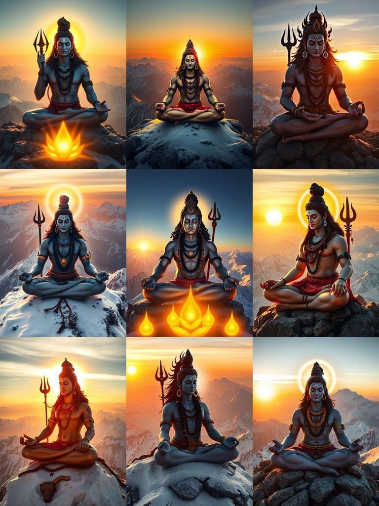 Lord Shiva Meditating on Mount Kailash at Sunrise