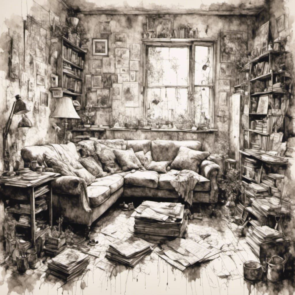 Neo-Expressionist Sketch of a Lively Living Room