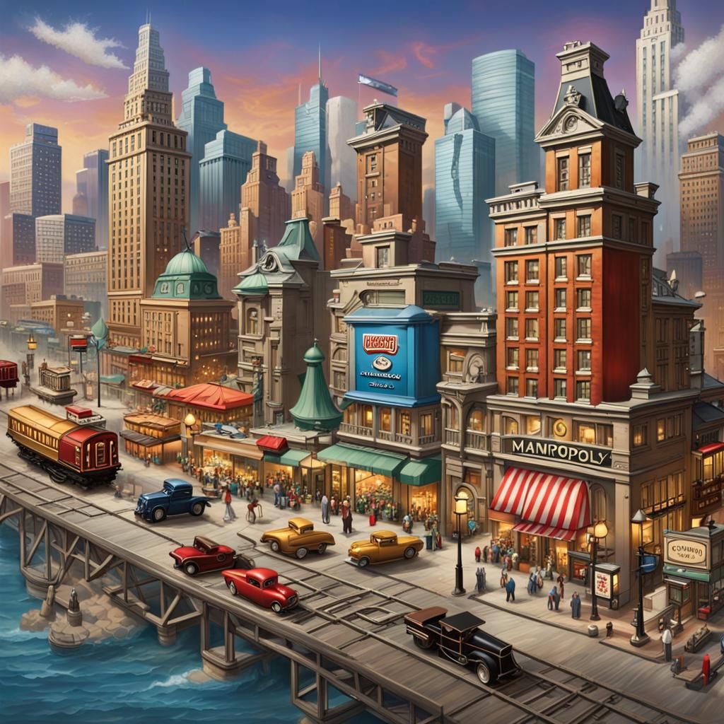 Monopoly Cityscape: Boardwalk and Vintage Elegance