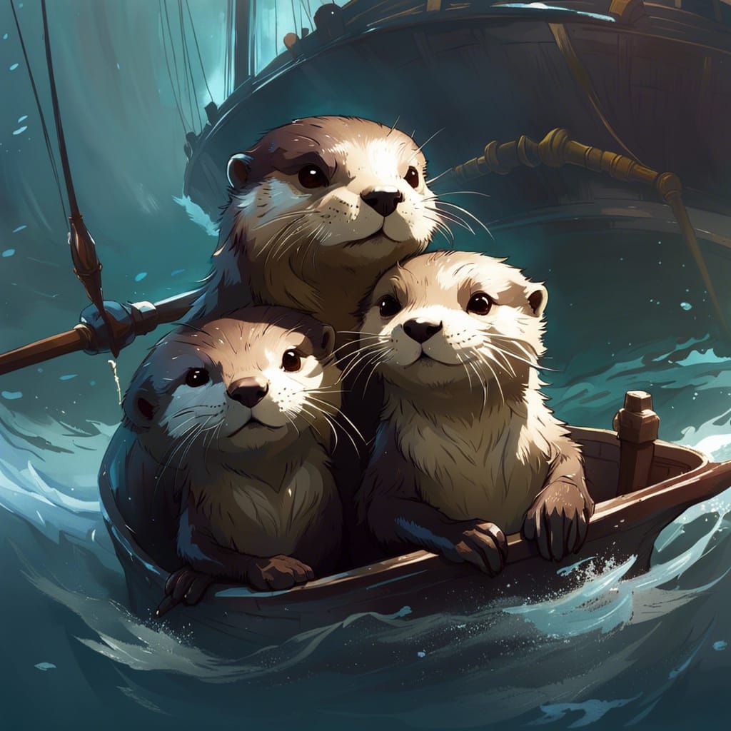 Two Chibi Otter Ship Captains: Digital Art