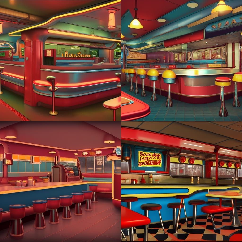 Detailed 1950s Diner Matte Painting