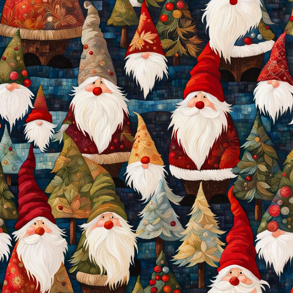 Tomte Gnomes Celebrate Yule in Batik Style
